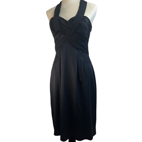 BCBGMaxAzria 100% Silk Halter Dress Women's 6 Black Glam Cocktail Marilyncore - Picture 1 of 13